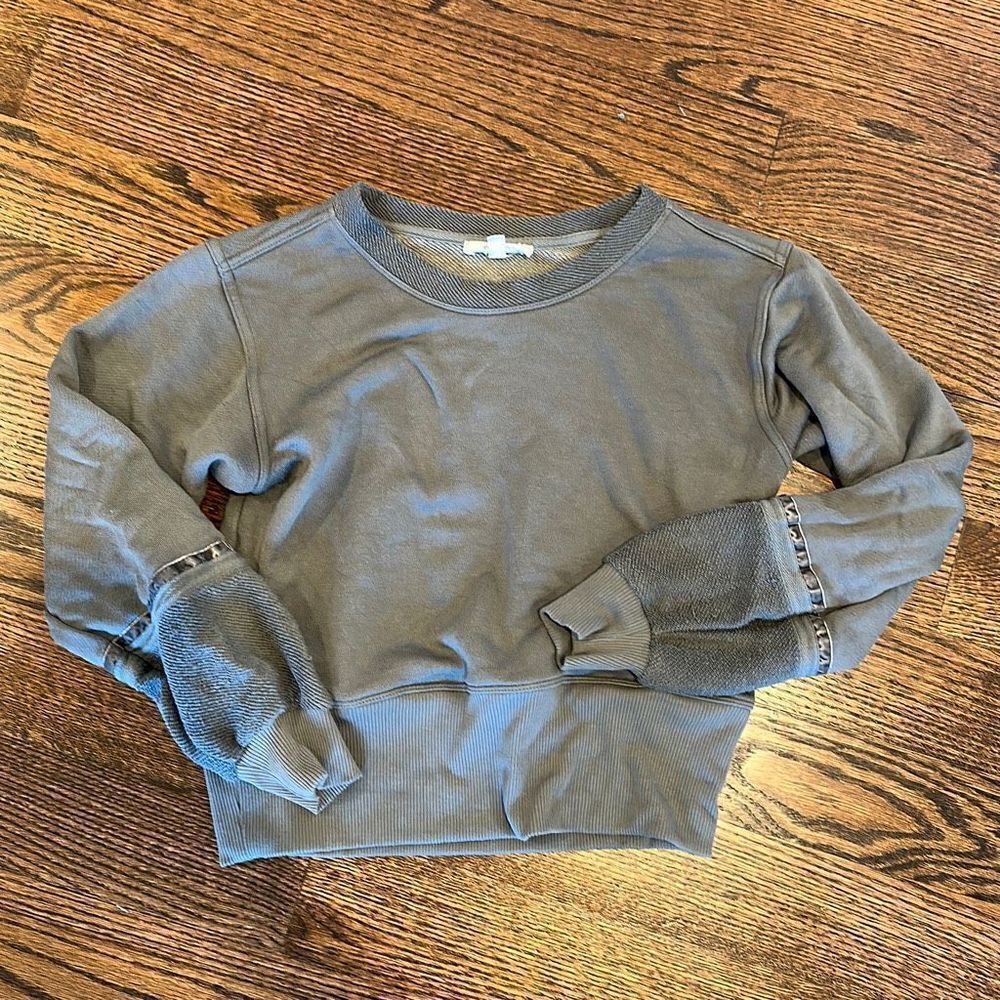 Splendid Corina pullover top olive green French terry sz XS Ballon sleeve - Picture 7 of 9